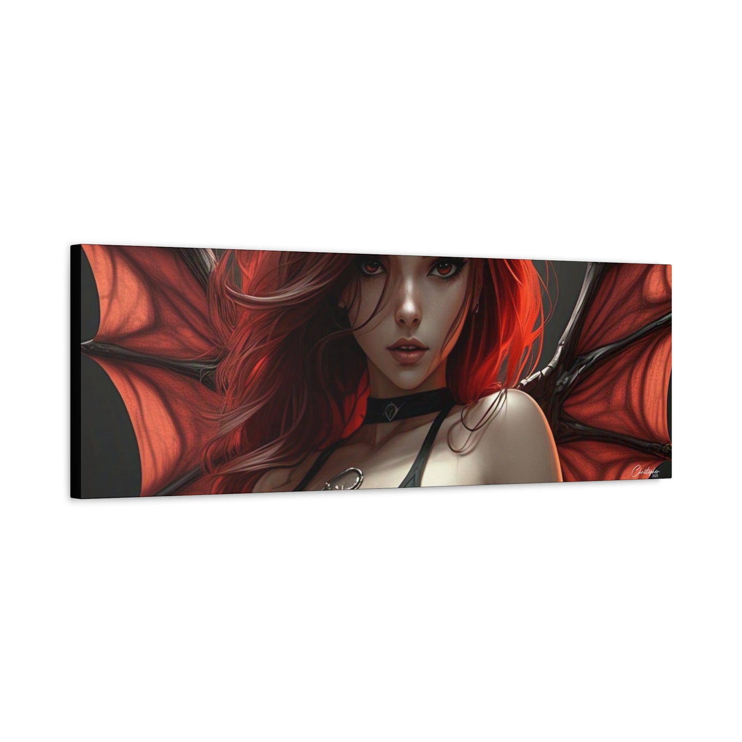 Gothic Fantasy Canvas Art, Demon Girl Wall Decor, Unique Home Decor, Gift for Her, Halloween or Birthday Gift