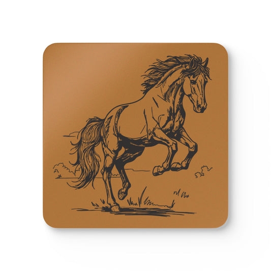 Wild Mustang Cork Coaster Set — Hand-Drawn Horse Drink Coasters (4-Pack)