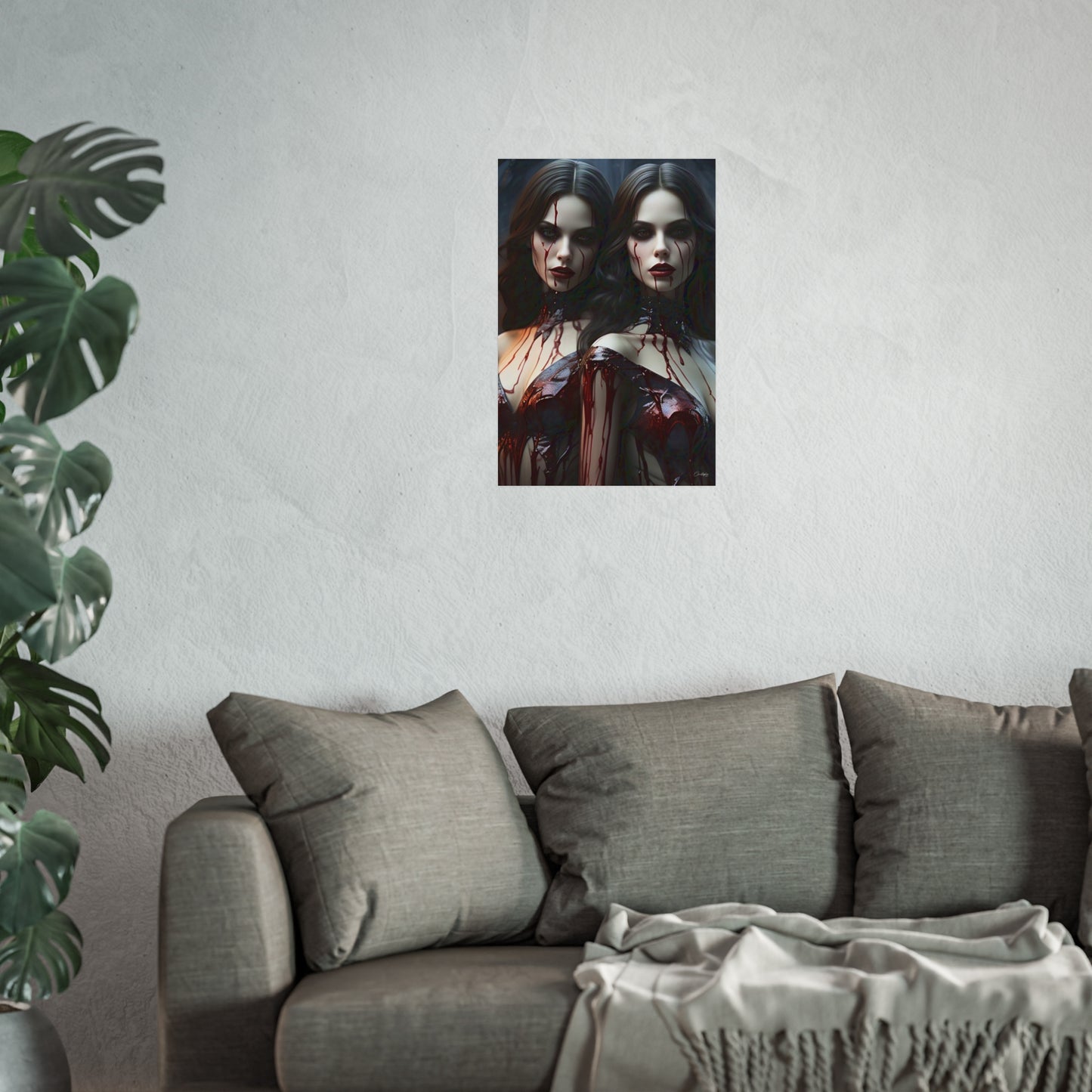 Vampire Sisters Fine Art Poster, Gothic Wall Art, Spooky Decor, Horror Home Decor, Blood Art Print, Dark Aesthetic Print