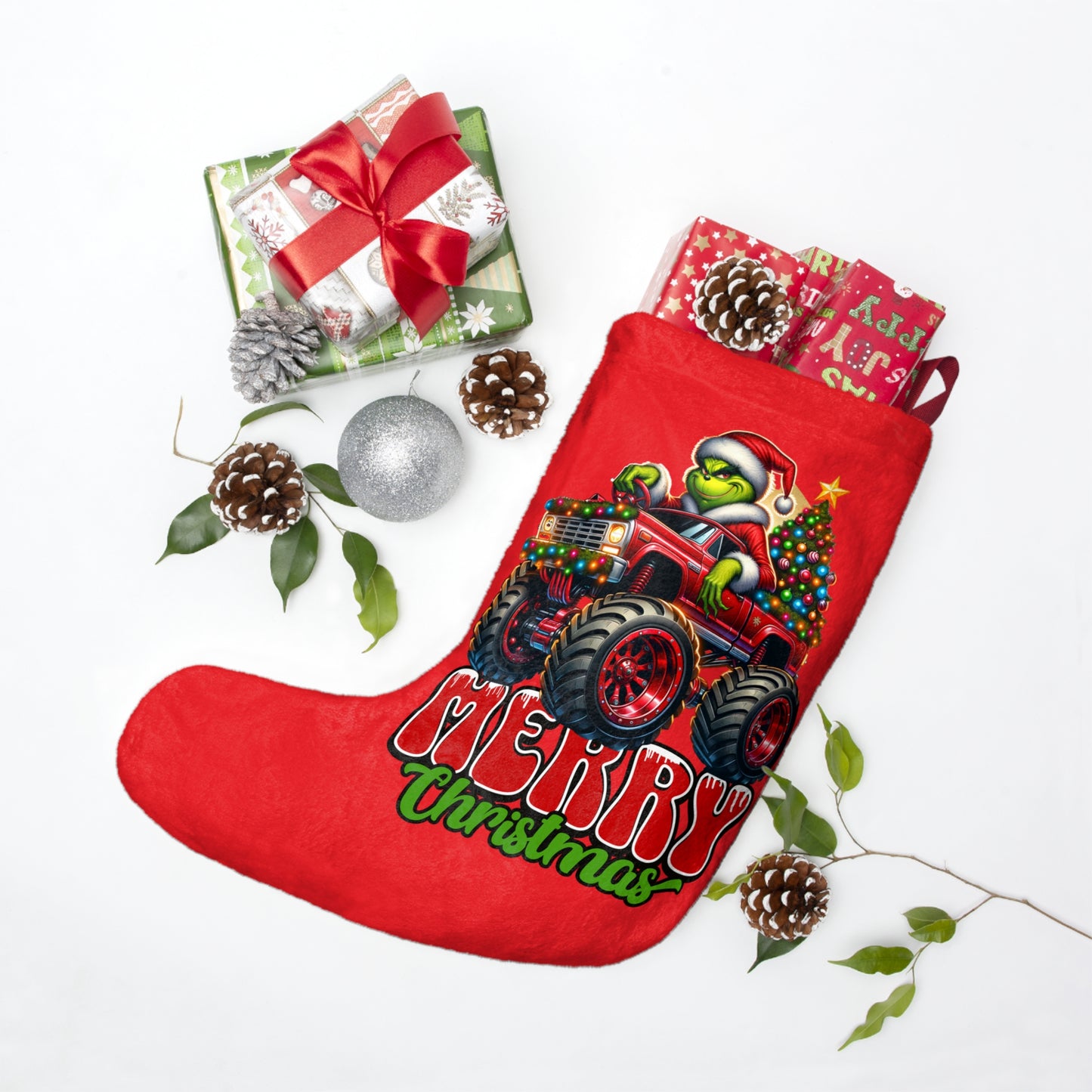 Christmas Stocking — Grinch Monster Truck "Merry Christmas" Holiday Stocking