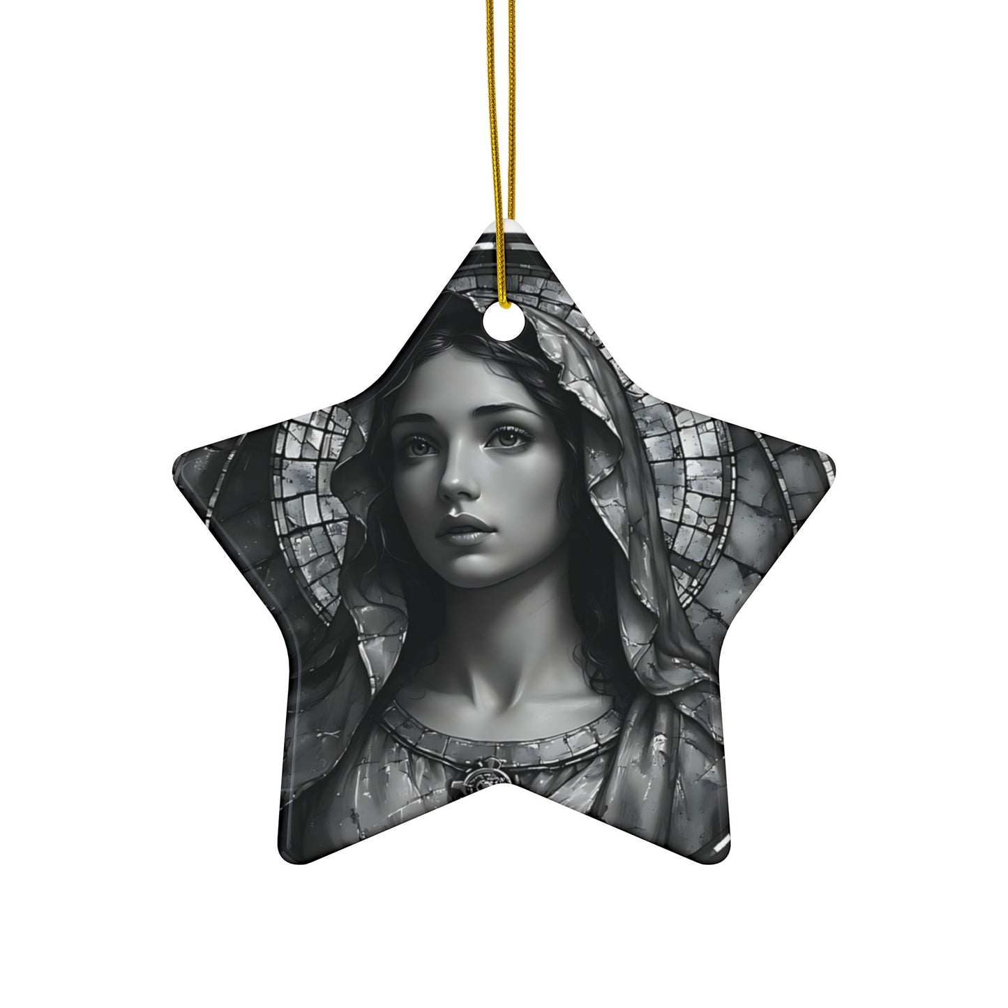 Virgin Mary Ceramic Ornament — Two-Sided Religious Christmas Keepsake