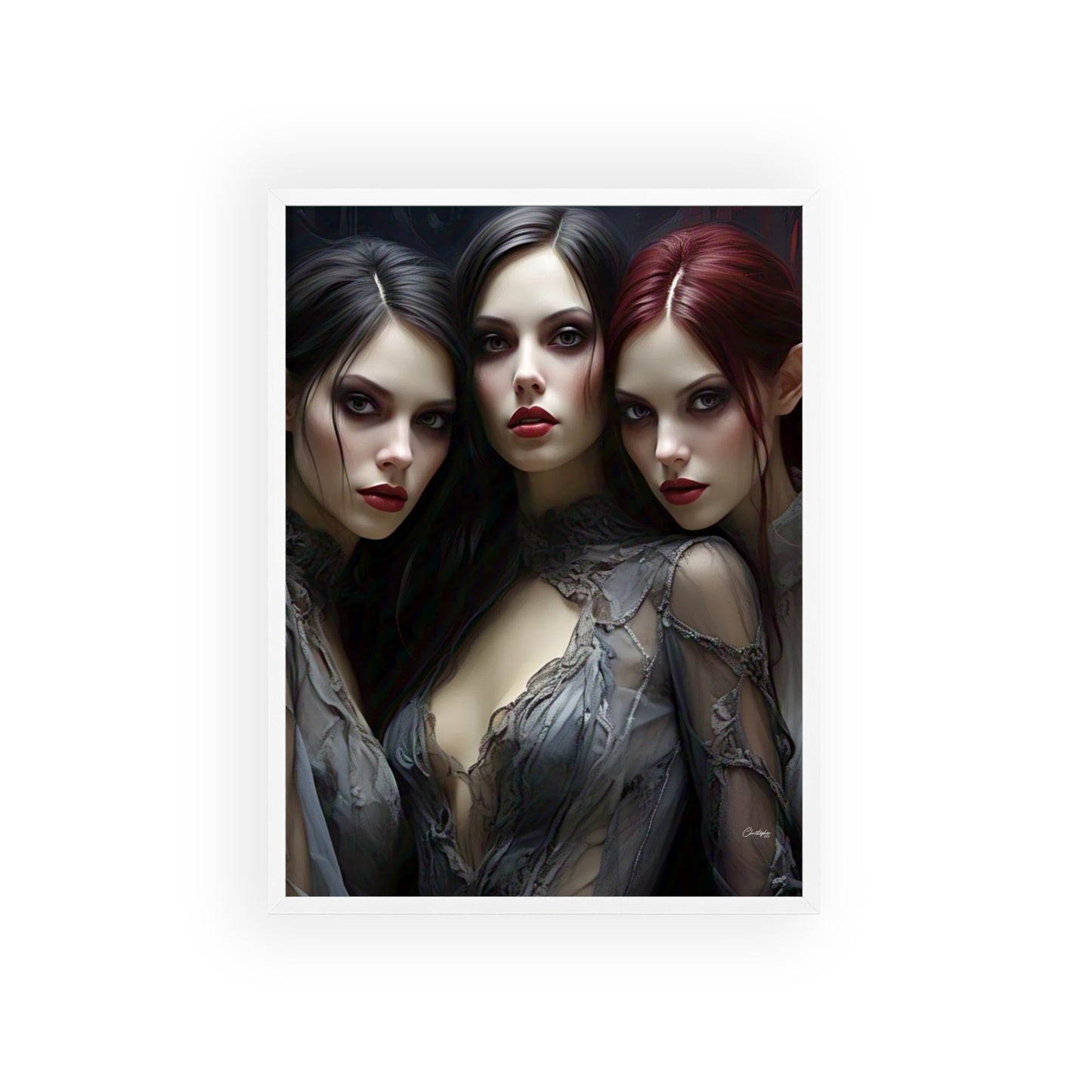 Eerie Fantasy Art Posters with Wooden Frame, Gothic Home Decor, Unique Wall Art, Gift for Art Lovers, Halloween Decoration, Witchy Style