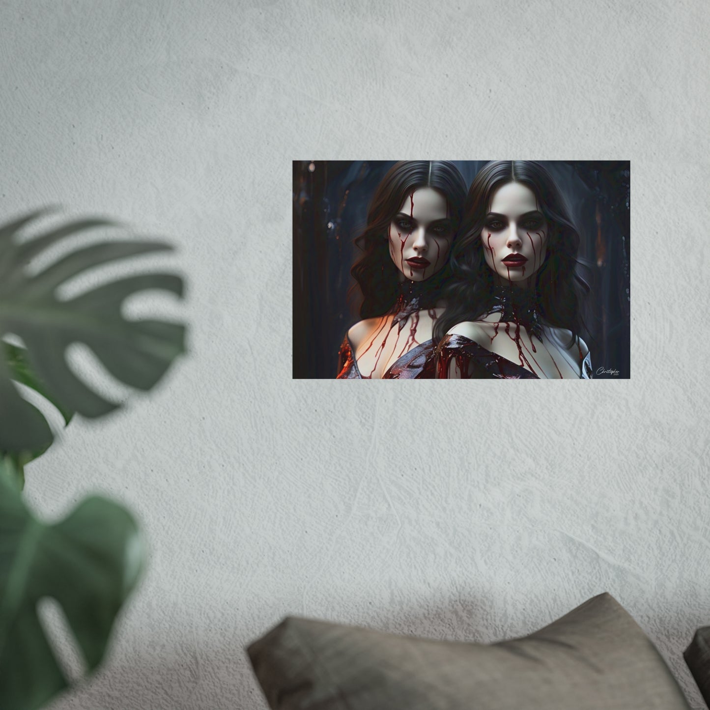 Vampire Sisters Fine Art Poster, Gothic Wall Art, Spooky Decor, Horror Home Decor, Blood Art Print, Dark Aesthetic Print