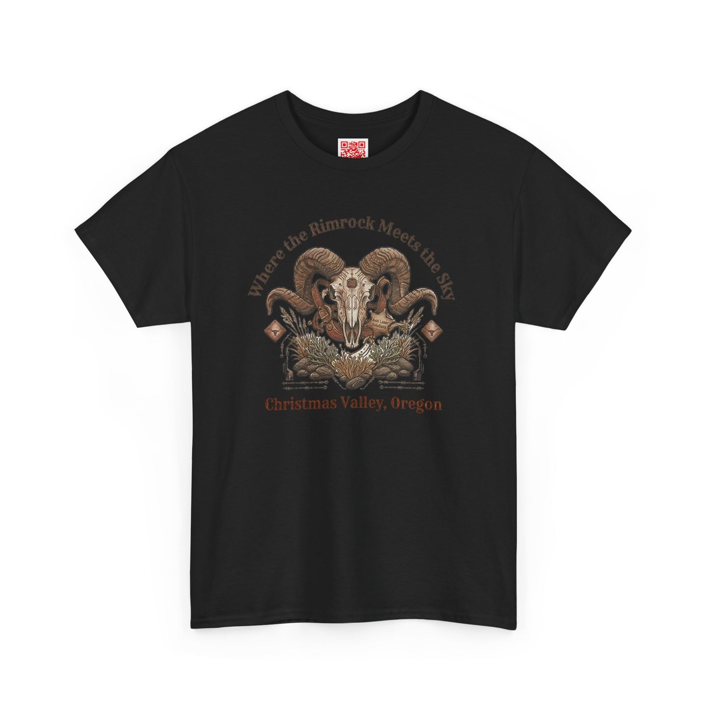 Ram Skull Graphic Tee Double Sided no background on the Back — Christmas Valley, Oregon Vintage Western T-Shirt