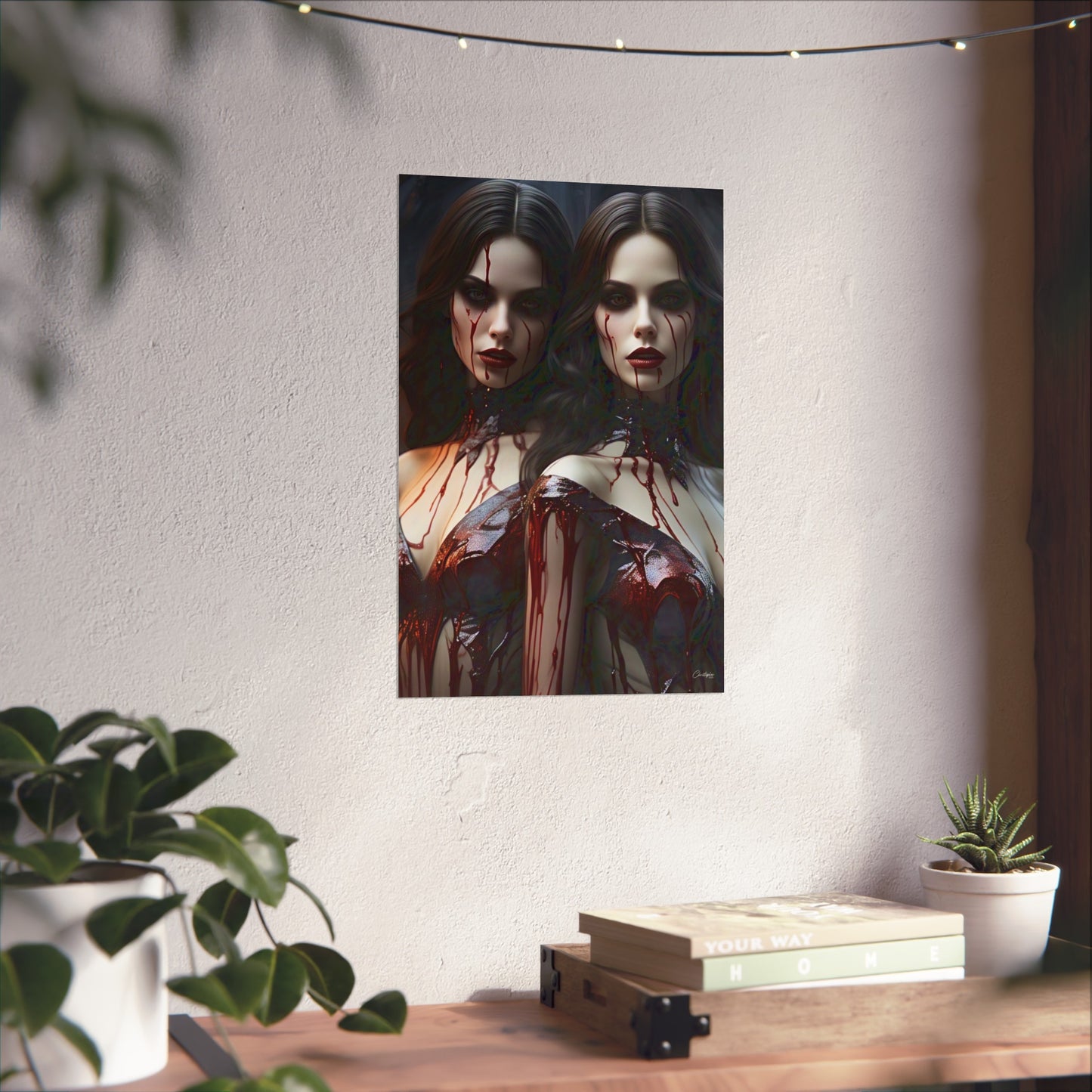 Vampire Sisters Fine Art Poster, Gothic Wall Art, Spooky Decor, Horror Home Decor, Blood Art Print, Dark Aesthetic Print
