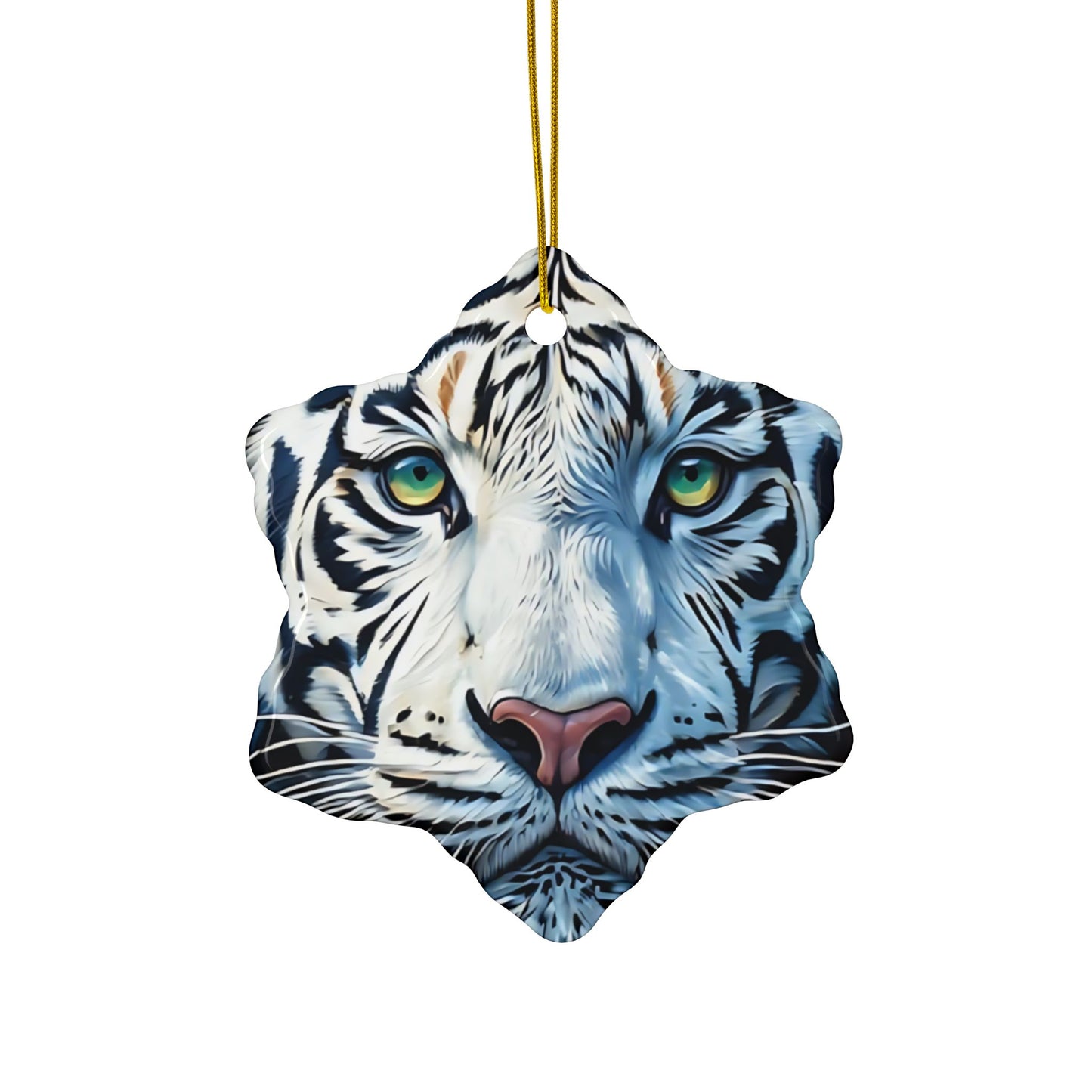 White Tiger Ceramic Ornament — Two-Sided Round Holiday Decoration