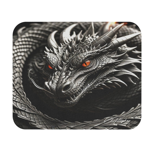 Dragon Design Mouse Pad - Black and Silver Gaming Accessory