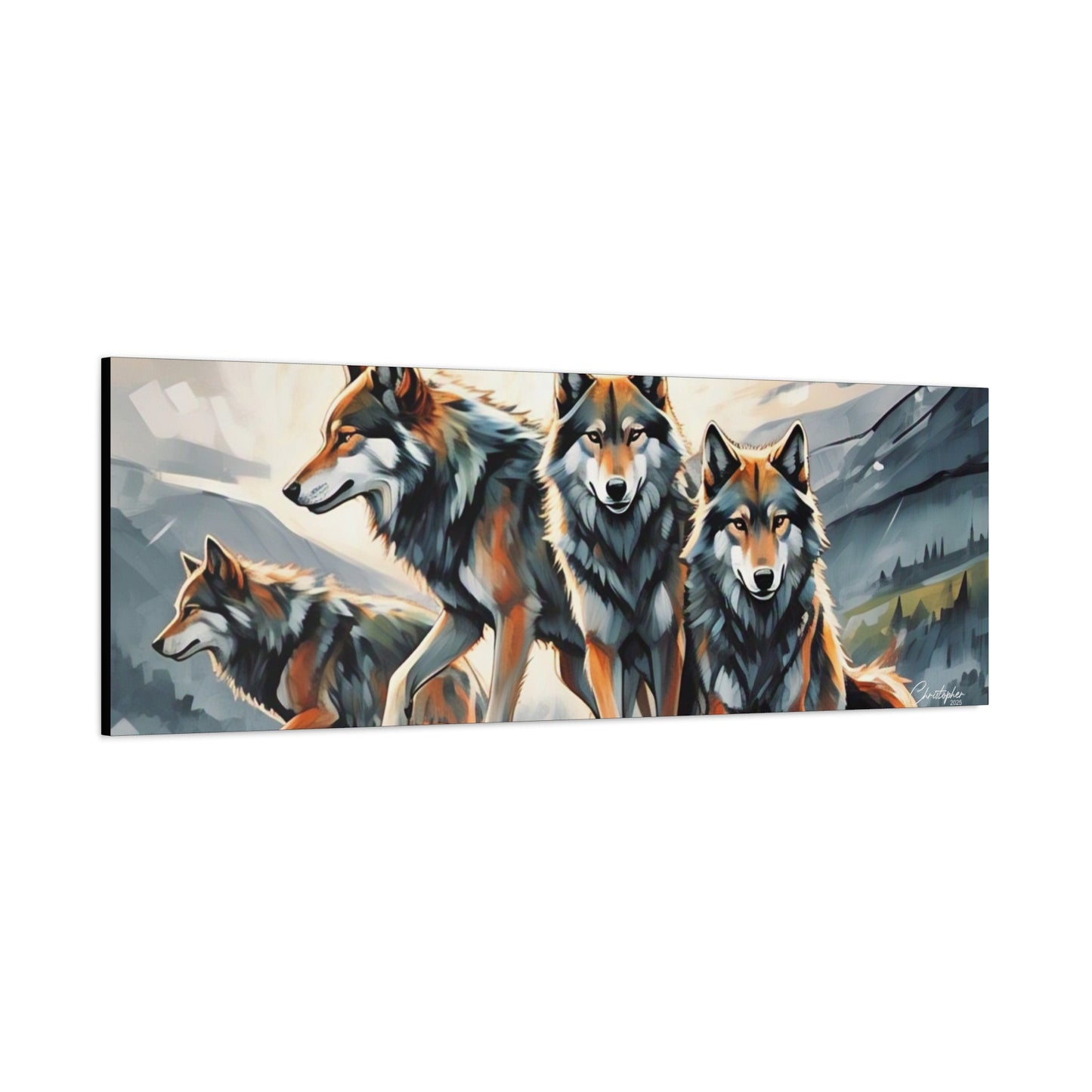 Wolf Family Matte Canvas Art, Home Decor, Animal Lovers Gift, Nature Wall Art, Wildlife Art Print, Outdoor Enthusiasts Decor