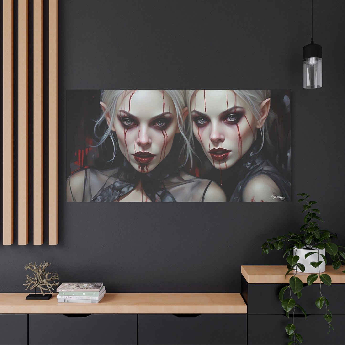 Gothic Canvas Art Print, Dark Fantasy Wall Decor, Horror Art, Halloween Home Decor, Vampire Artwork, Unique Gift for Spooky Season