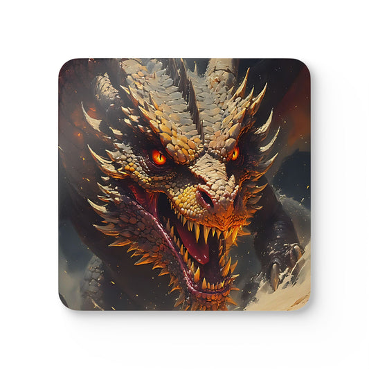 Dragon Cork Coaster Set — Fiery Red Dragon Art Drink Coasters (4-Pack)