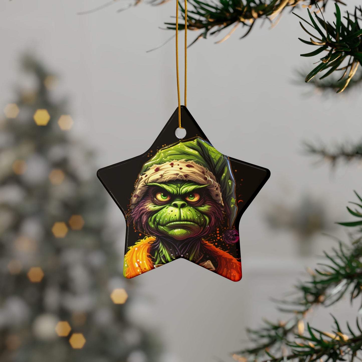 Grinch-Inspired Ceramic Ornament — Double-Sided Holiday Decoration