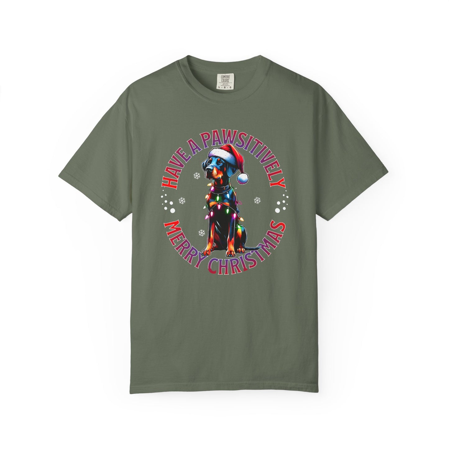 Christmas Dog T-Shirt  Doberman— "Have a Pawsitively Merry Christmas" Holiday Tee