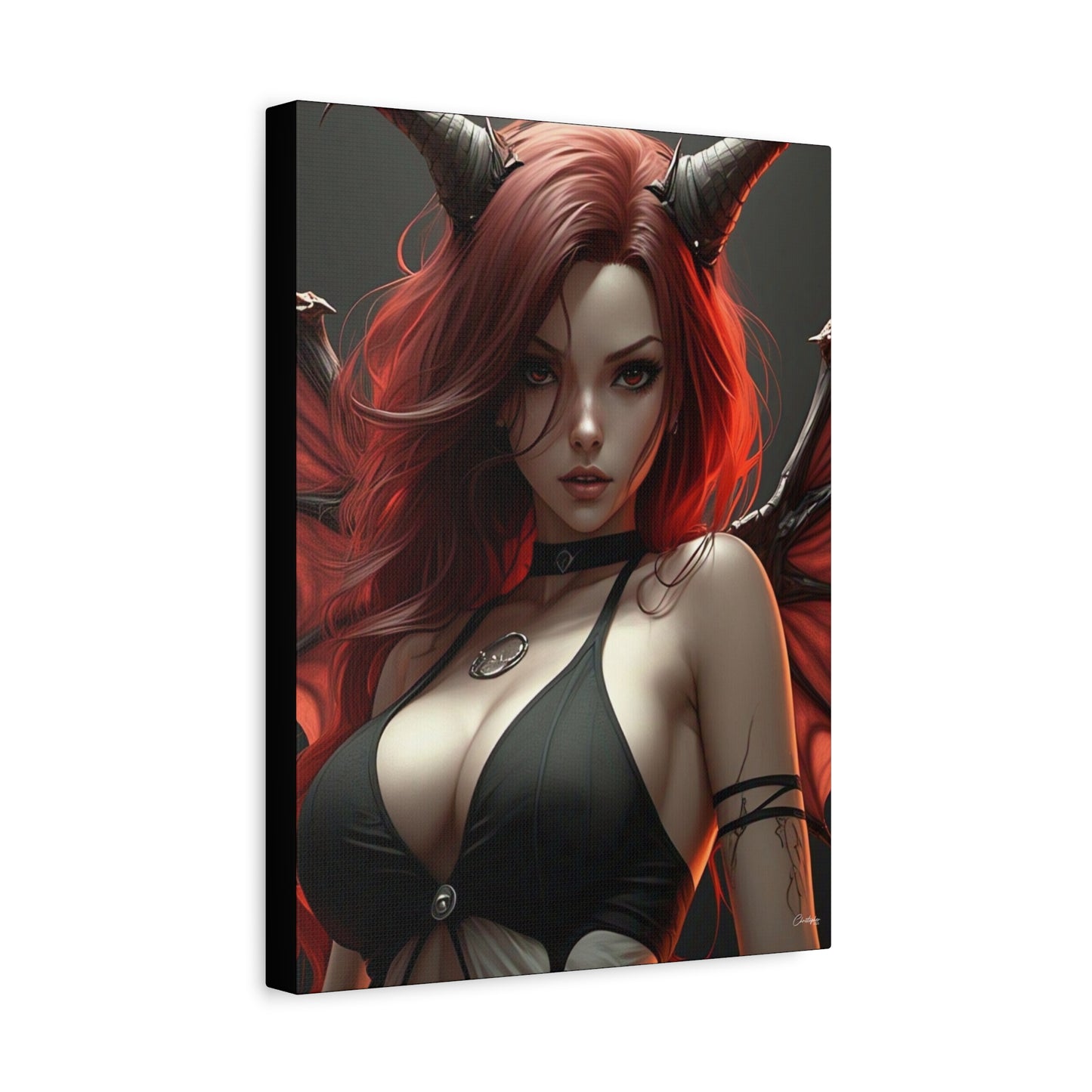 Gothic Fantasy Canvas Art, Demon Girl Wall Decor, Unique Home Decor, Gift for Her, Halloween or Birthday Gift