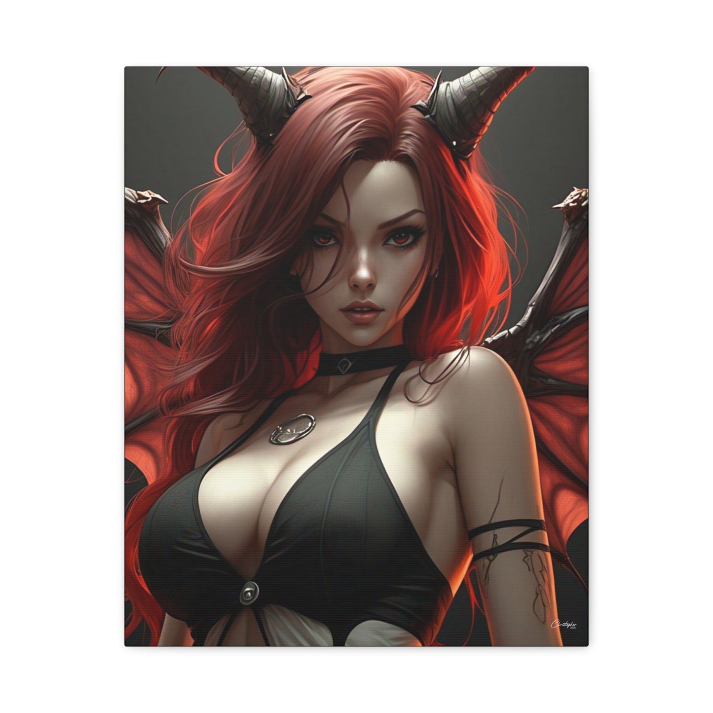 Gothic Fantasy Canvas Art, Demon Girl Wall Decor, Unique Home Decor, Gift for Her, Halloween or Birthday Gift