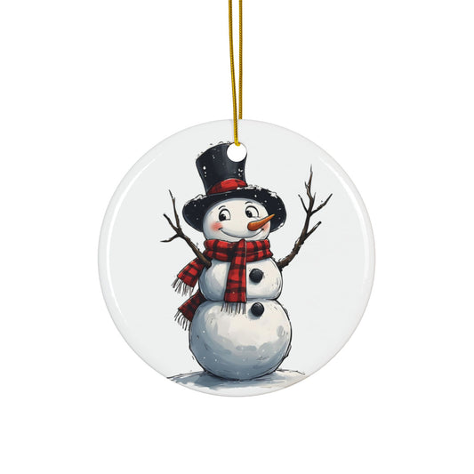 Snowman Ceramic Ornament — Cute 2-Sided Christmas Tree Decoration