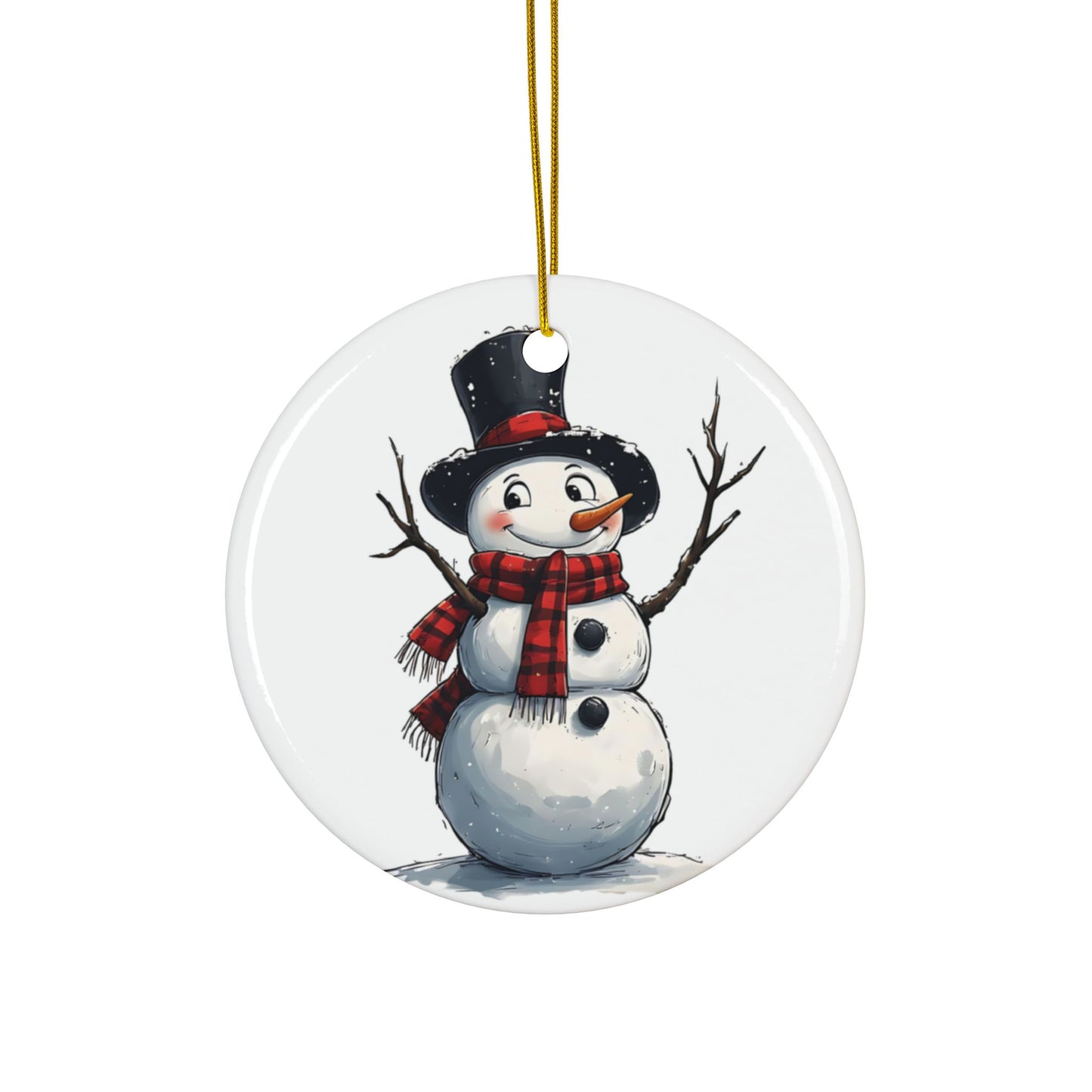 Snowman Ceramic Ornament — Cute 2-Sided Christmas Tree Decoration