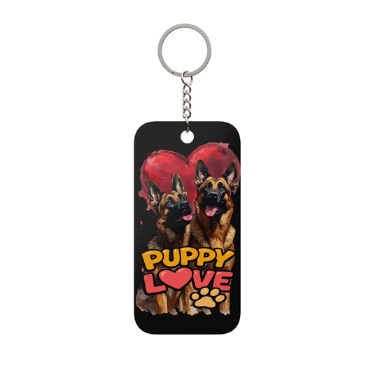 Puppy Love German Shepherd Keychain — Double-Sided Dog Charm