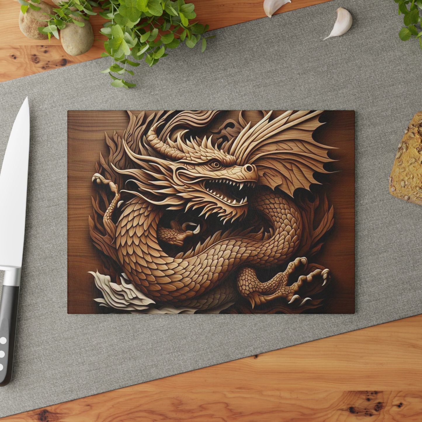 Dragon Art Glass Cutting Board, Decorative Kitchen Accessory, Unique Gift for Chefs, Home Decor, Housewarming Present