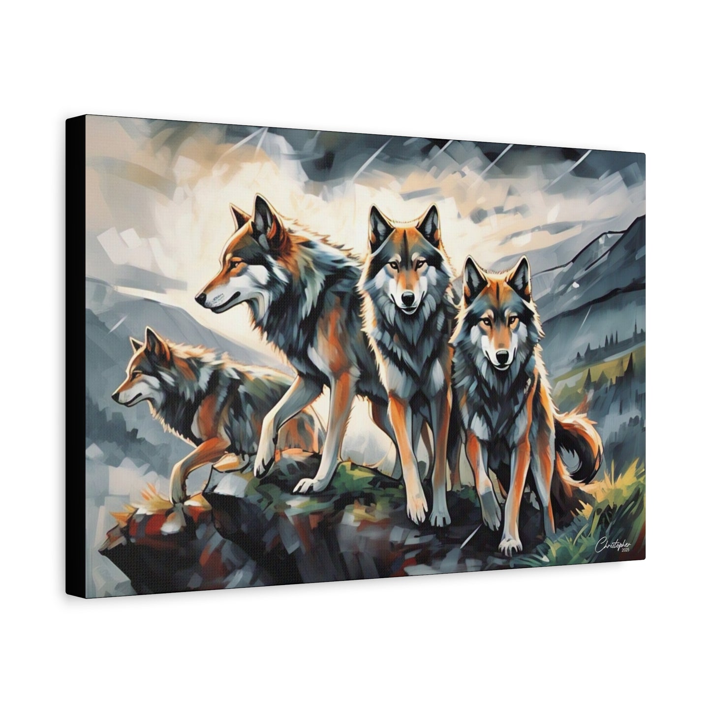 Wolf Family Matte Canvas Art, Home Decor, Animal Lovers Gift, Nature Wall Art, Wildlife Art Print, Outdoor Enthusiasts Decor