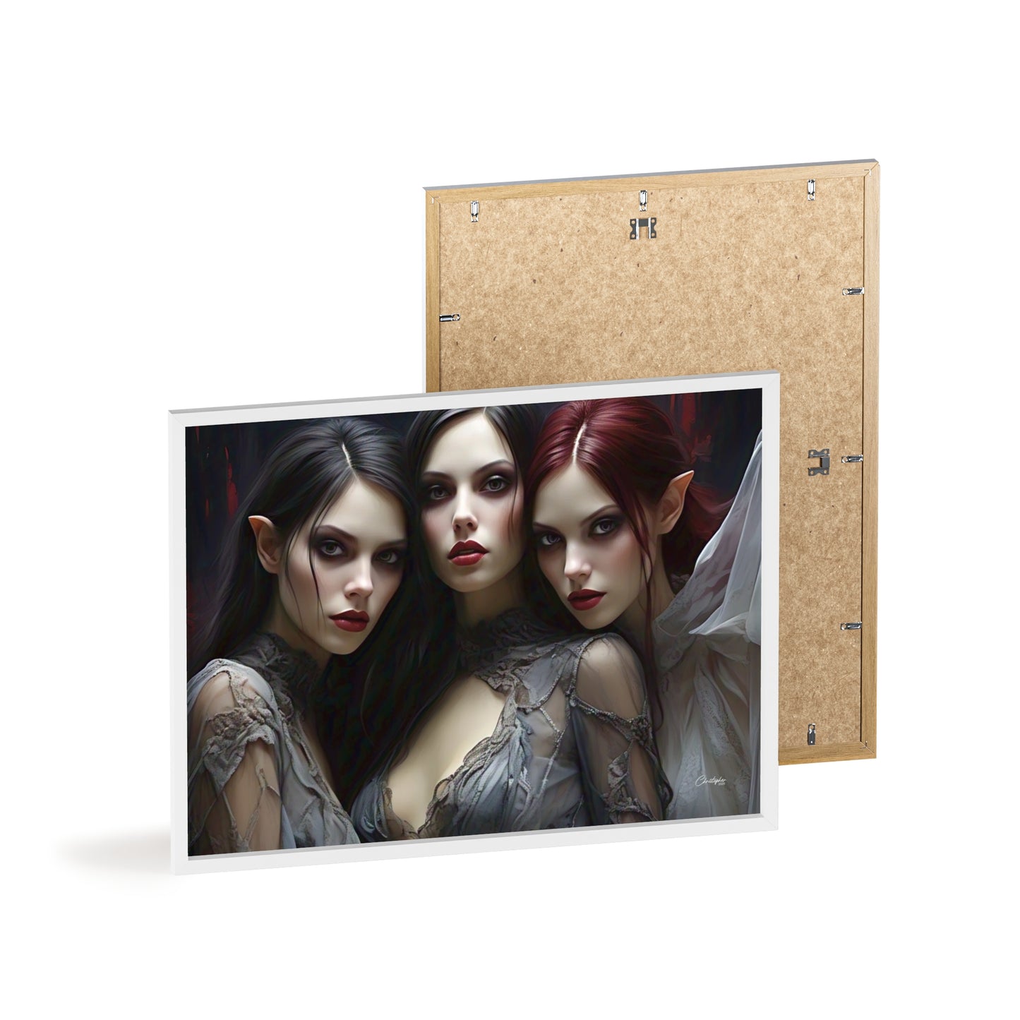 Eerie Fantasy Art Posters with Wooden Frame, Gothic Home Decor, Unique Wall Art, Gift for Art Lovers, Halloween Decoration, Witchy Style