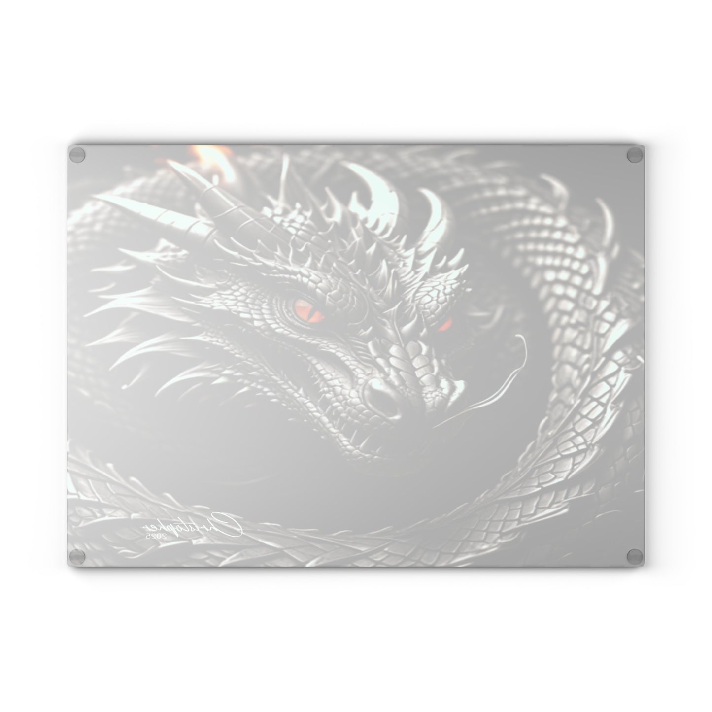 Dragon-Themed Glass Cutting Board, Kitchen Decor, Unique Gift for Chefs, Fantasy Homeware, Gift for Foodies, Dragon Art Cutting Board