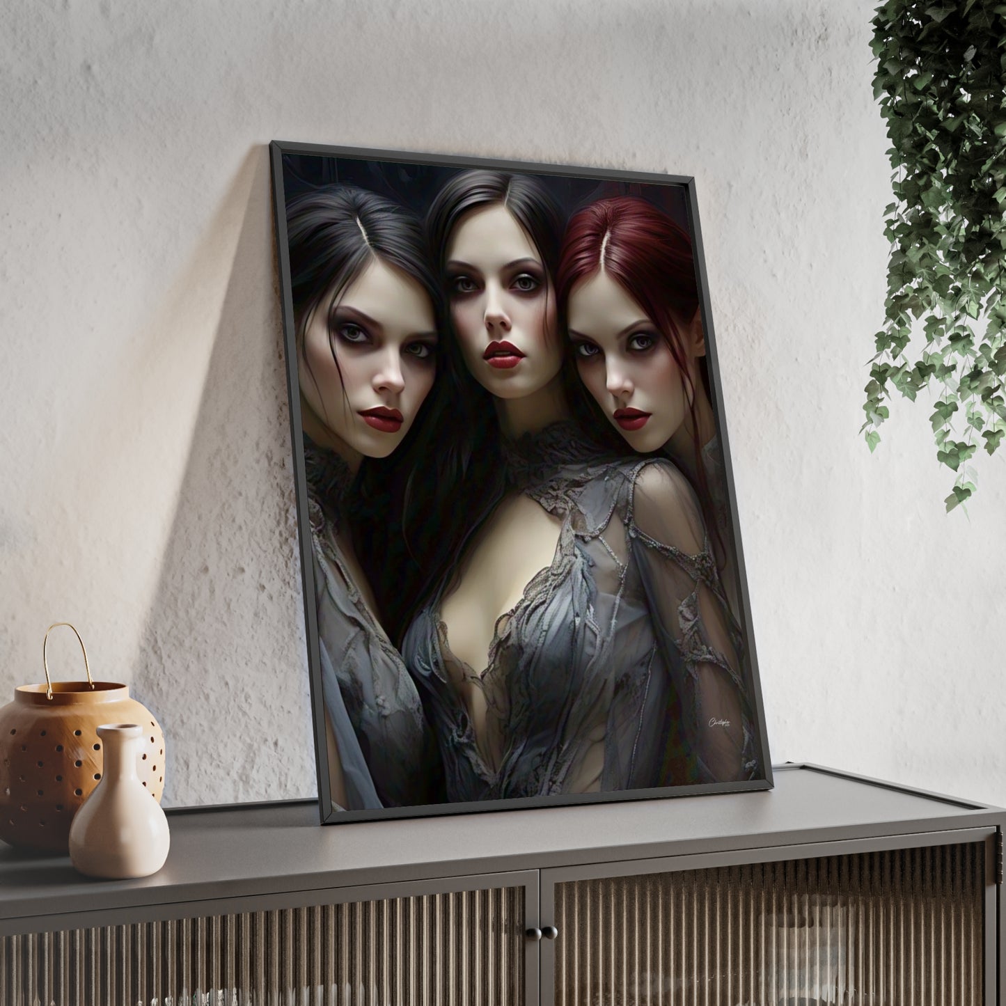 Eerie Fantasy Art Posters with Wooden Frame, Gothic Home Decor, Unique Wall Art, Gift for Art Lovers, Halloween Decoration, Witchy Style