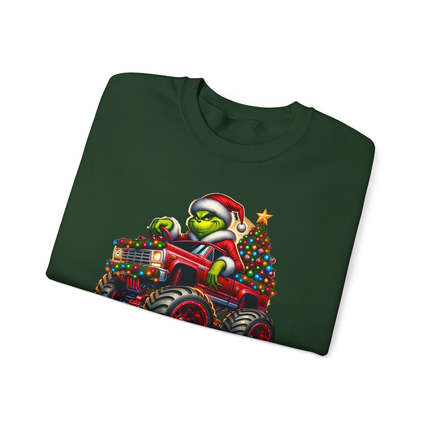 Christmas Monster Truck Sweatshirt — 'Merry Christmas' Grinch Driver Design