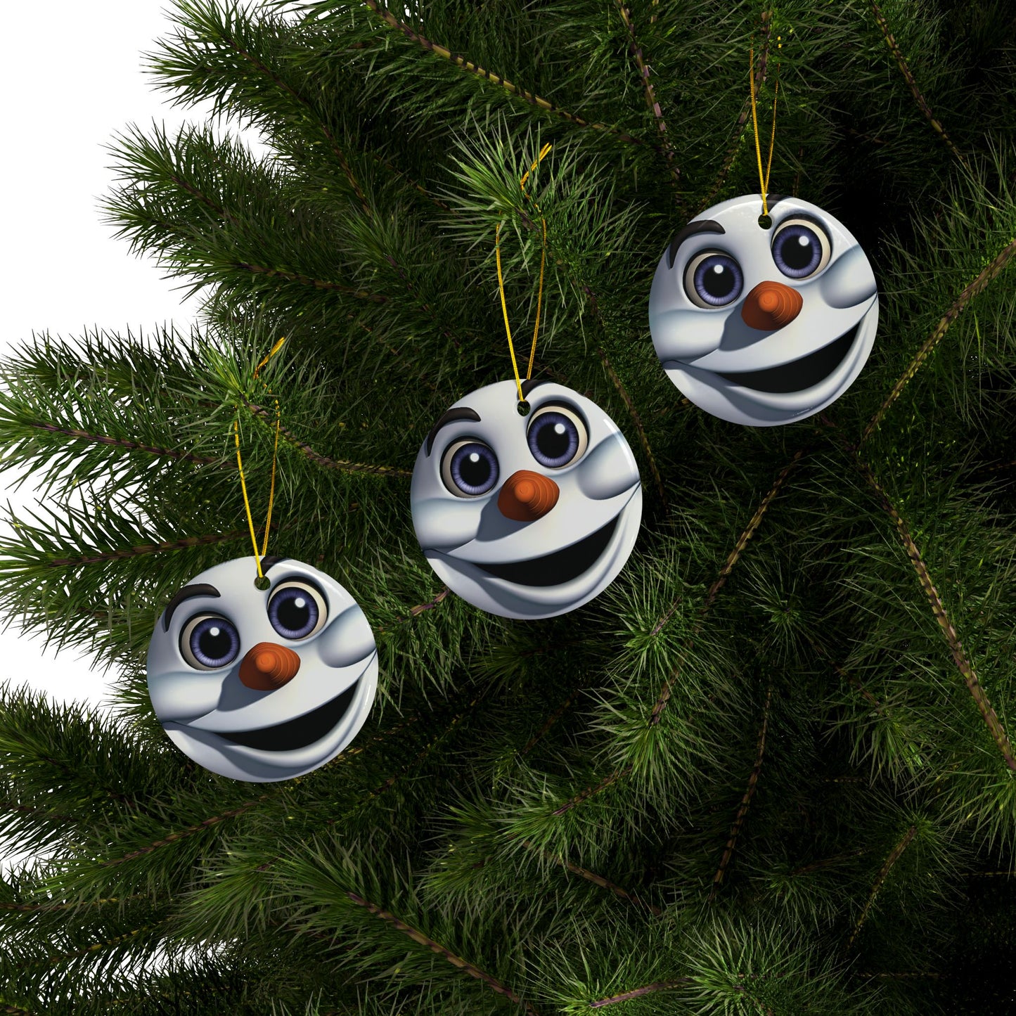 Snowman Face Ceramic Ornament — Cute Holiday Tree Decoration, Double-Sided