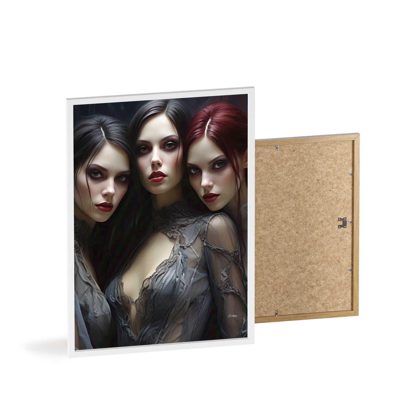 Eerie Fantasy Art Posters with Wooden Frame, Gothic Home Decor, Unique Wall Art, Gift for Art Lovers, Halloween Decoration, Witchy Style