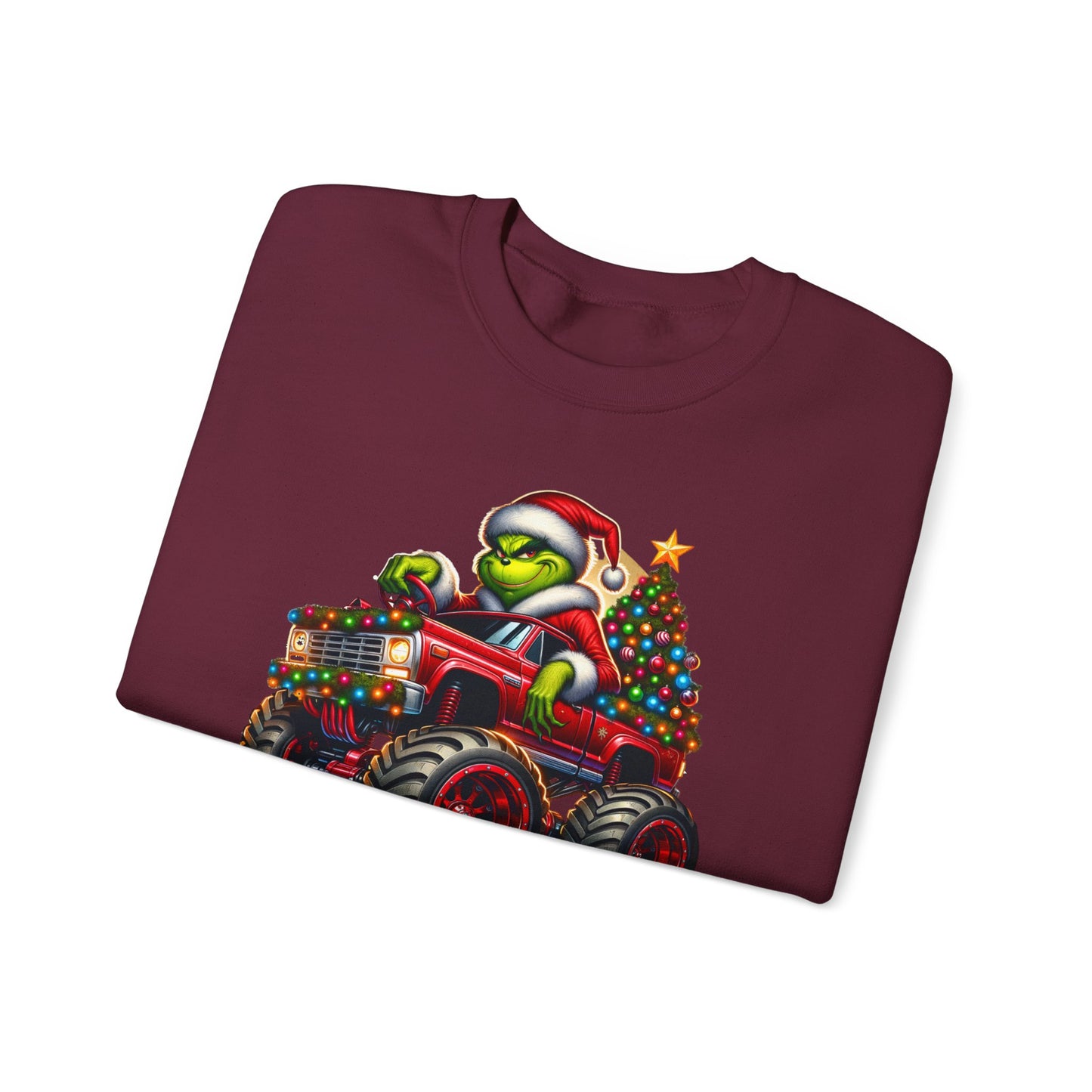 Christmas Monster Truck Sweatshirt — 'Merry Christmas' Grinch Driver Design
