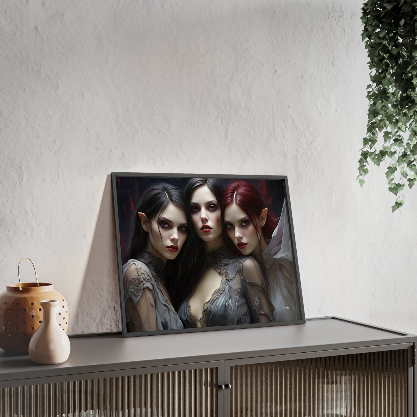 Eerie Fantasy Art Posters with Wooden Frame, Gothic Home Decor, Unique Wall Art, Gift for Art Lovers, Halloween Decoration, Witchy Style