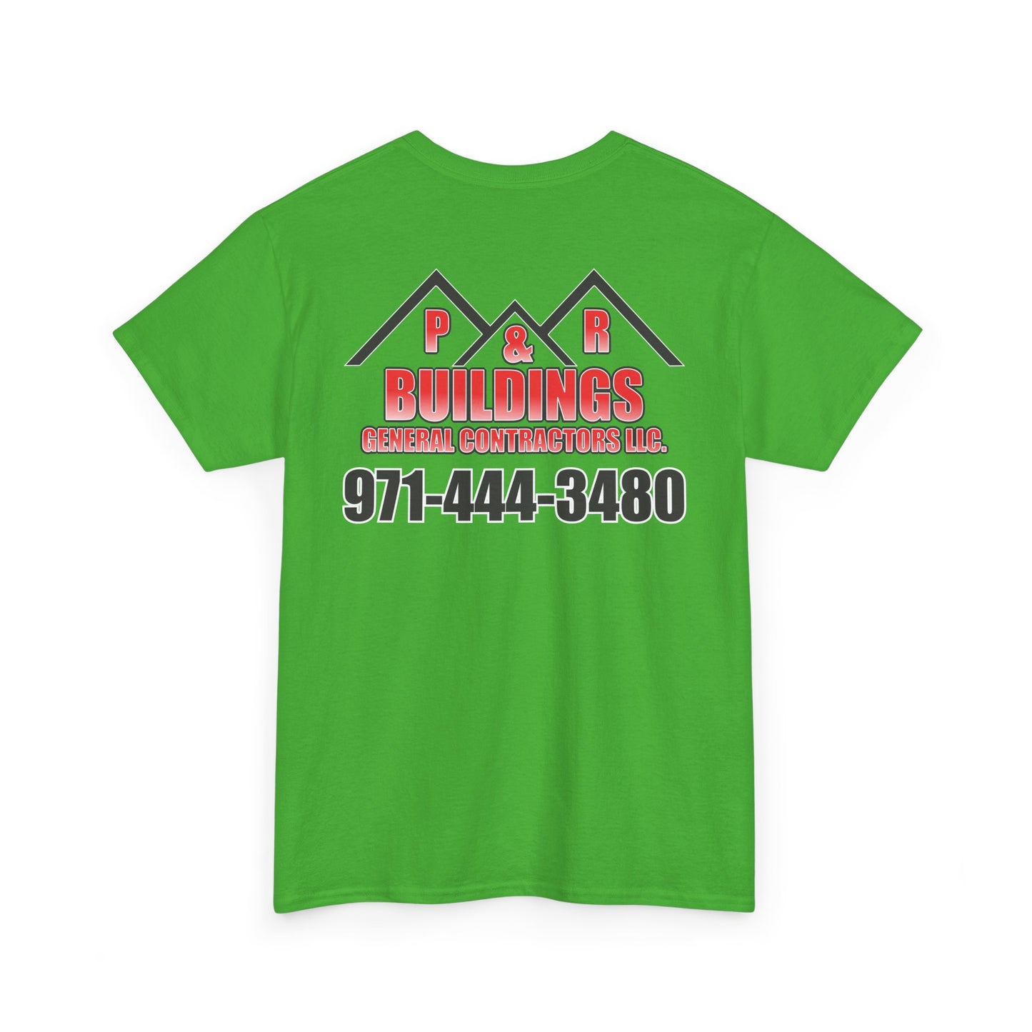 Logo and Number on the back T-Shirt — P&R Buildings Contractor Tee with Phone Number