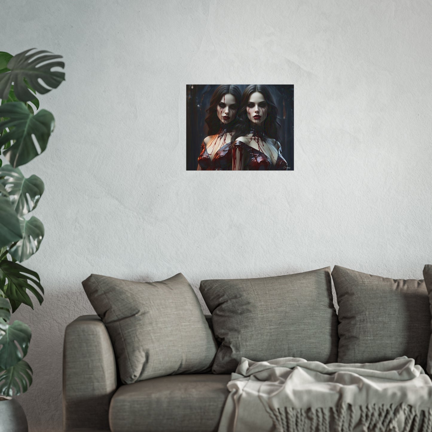 Vampire Sisters Fine Art Poster, Gothic Wall Art, Spooky Decor, Horror Home Decor, Blood Art Print, Dark Aesthetic Print