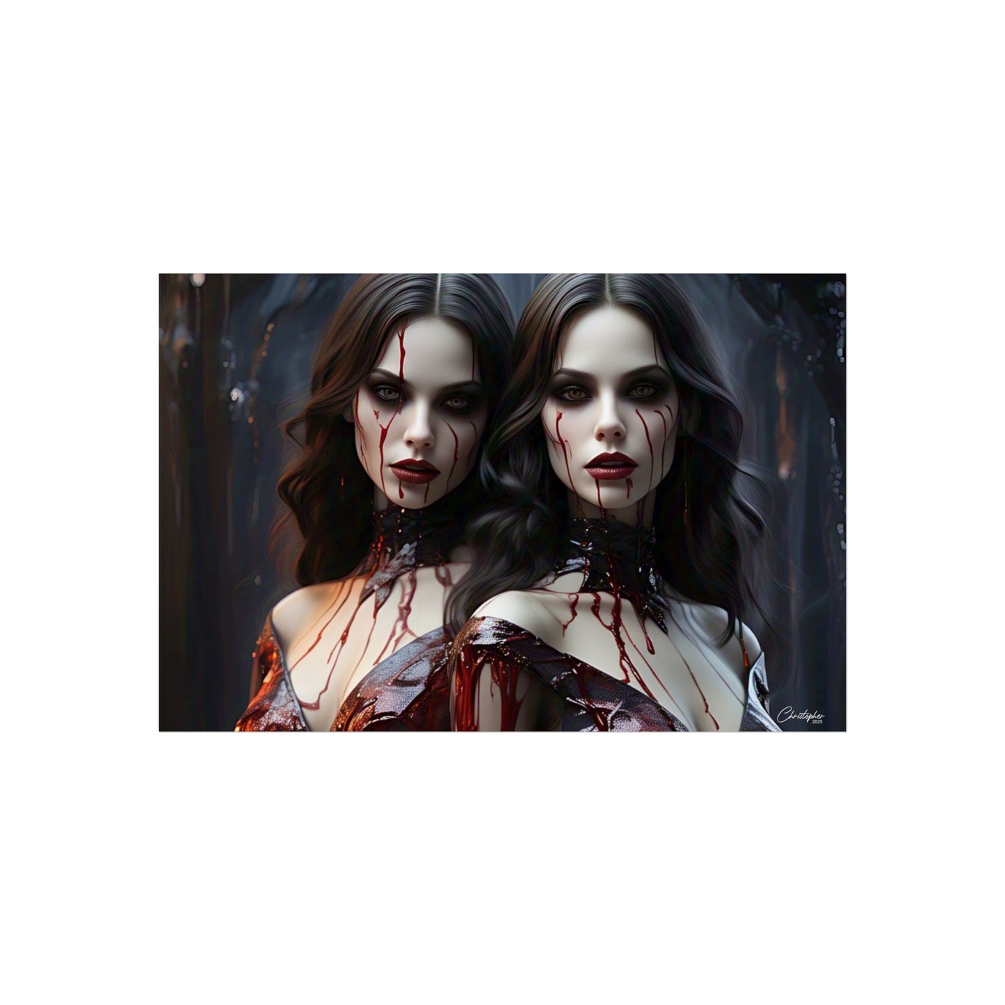 Vampire Sisters Fine Art Poster, Gothic Wall Art, Spooky Decor, Horror Home Decor, Blood Art Print, Dark Aesthetic Print
