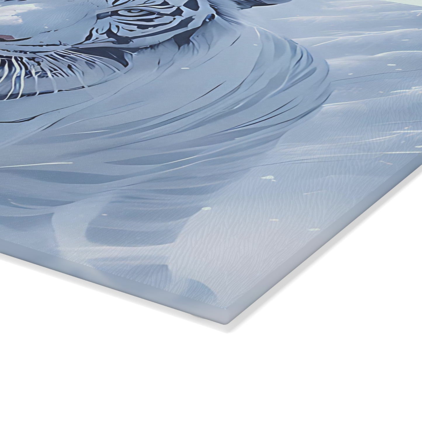 Glass Cutting Board — White Tiger Winter Scene Tempered Glass Chopping Board