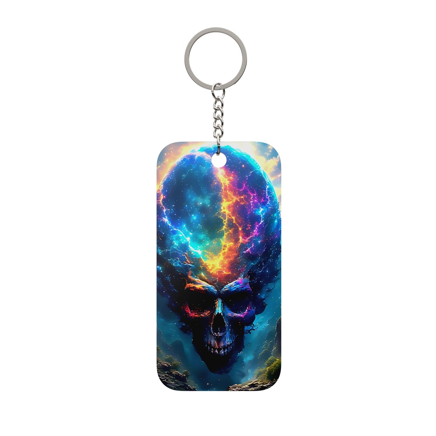 Cosmic Skull Keychain — Double-Sided Neon Galaxy Skull Charm