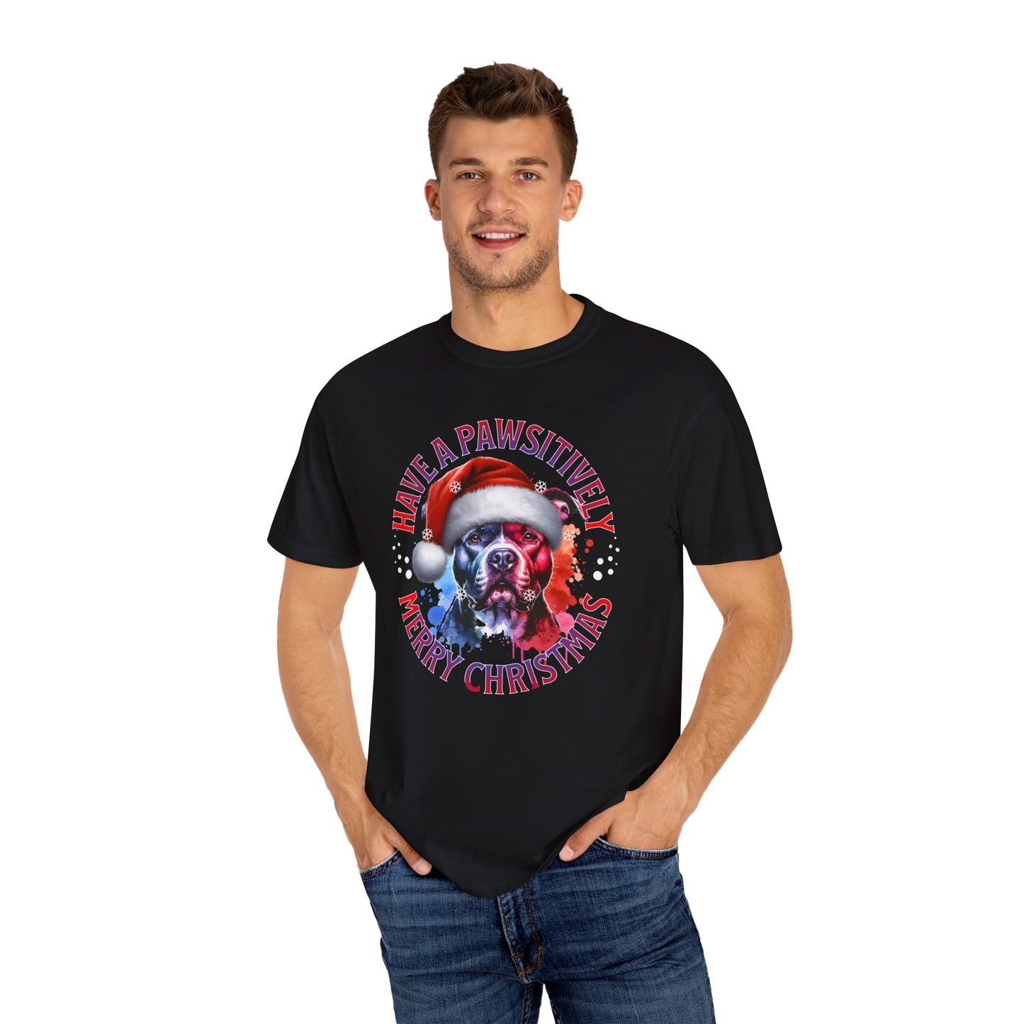 Have a Pawsitively Merry Christmas Pit Bull T-Shirt — Santa Dog Holiday Tee