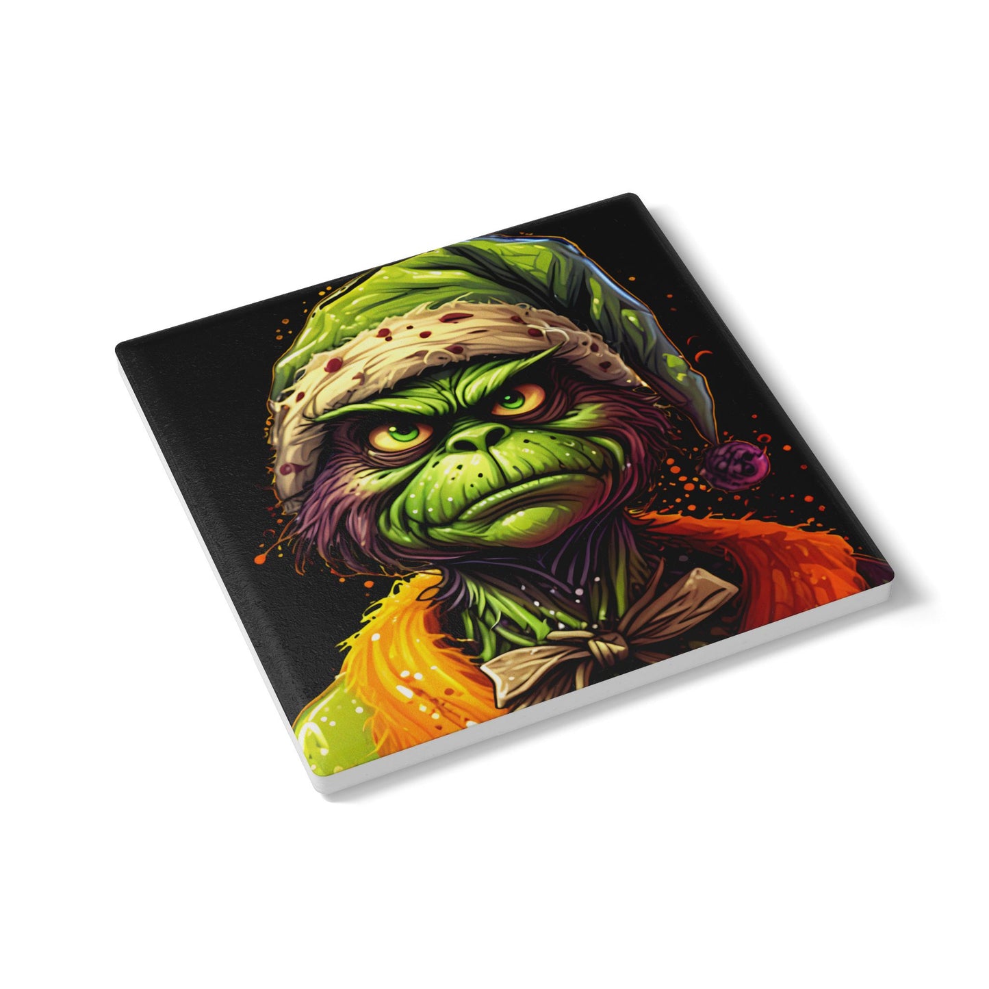 Grinch Horror Ceramic Coaster — Creepy Green Holiday Drink Mat