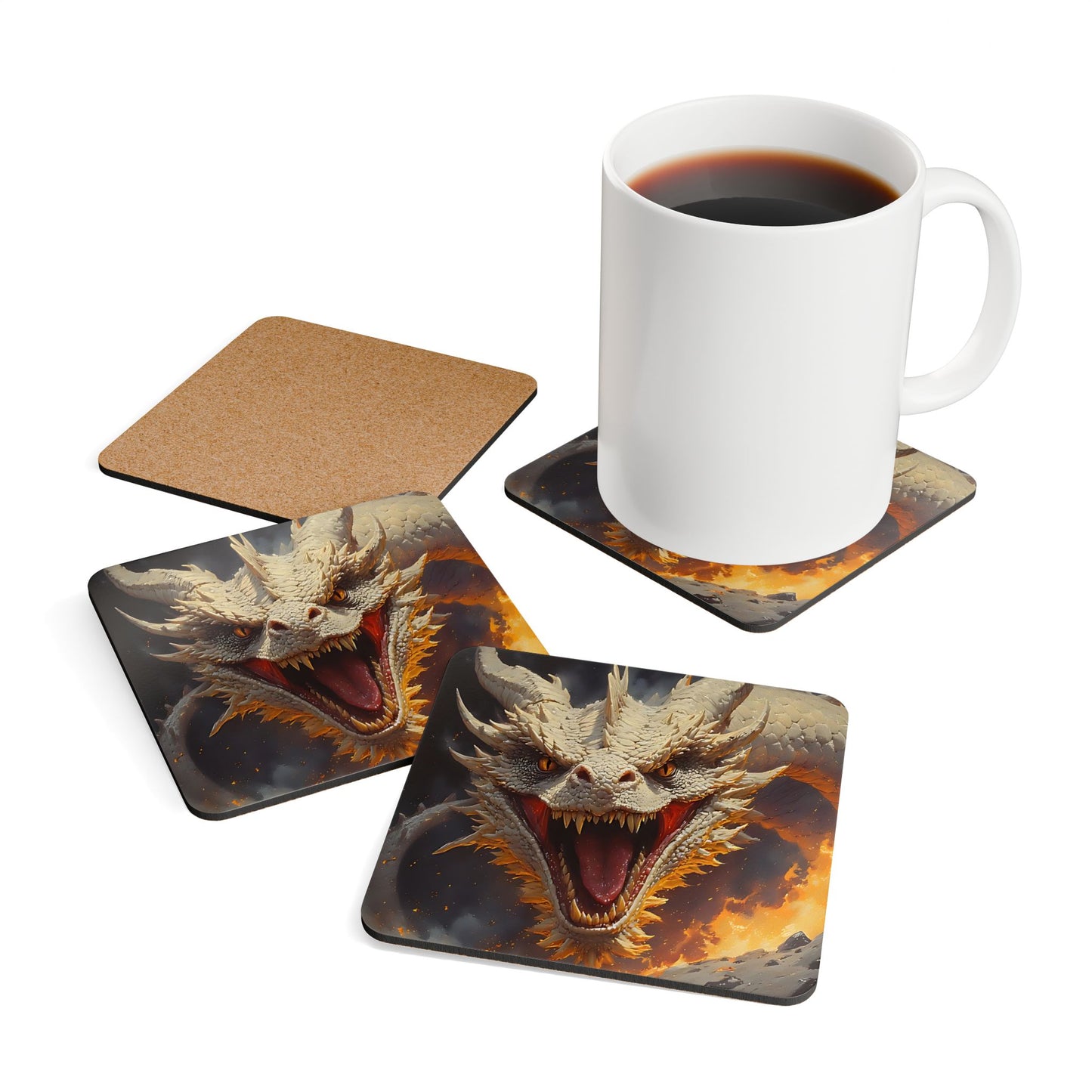 Dragon Fire Cork Coaster Set — Fantasy Dragon Drink Coasters
