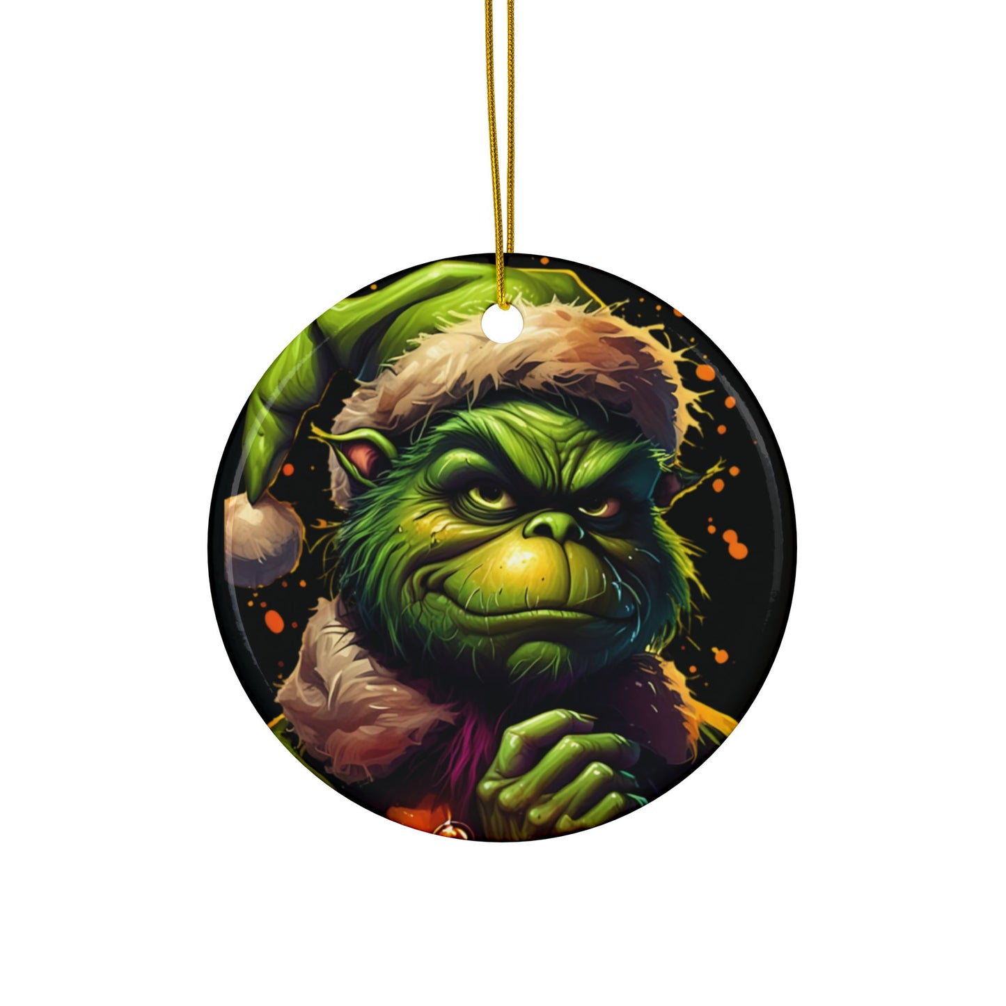 Grumpy Grinch Ceramic Ornament — Double-Sided Christmas Tree Decoration