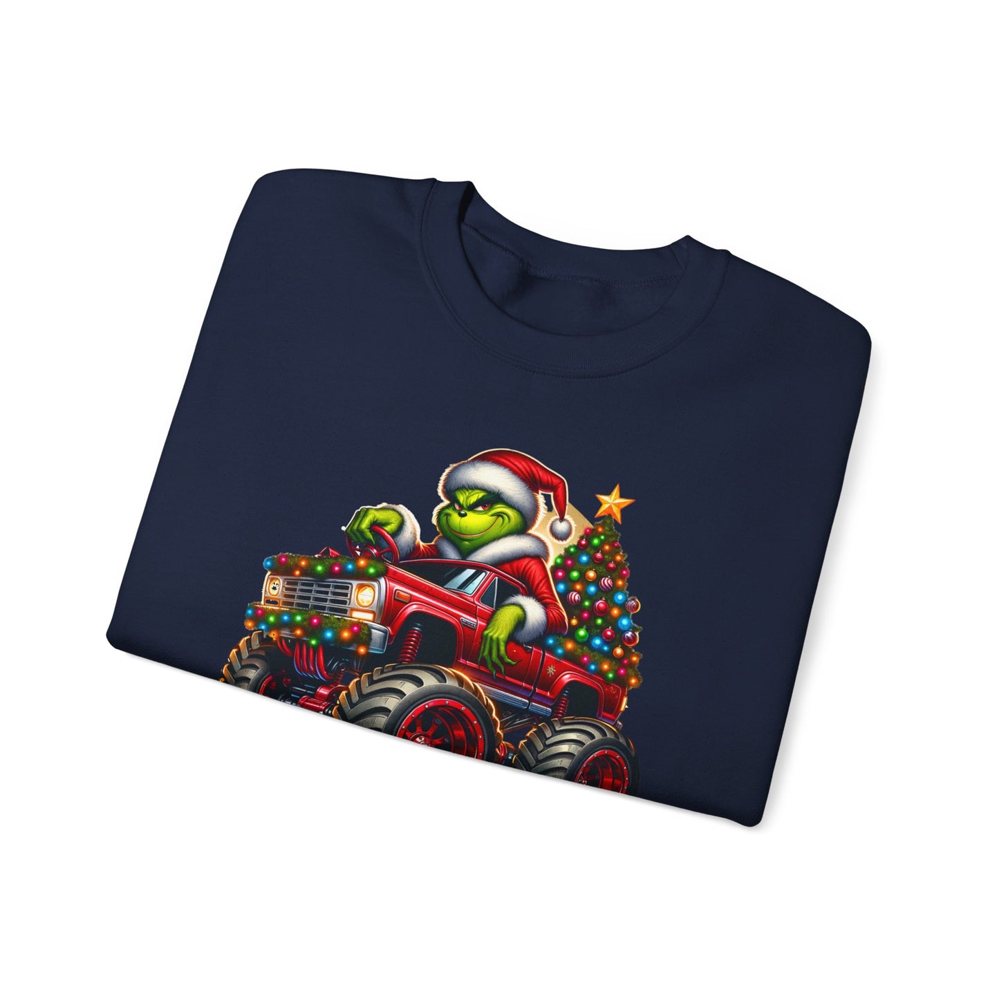 Christmas Monster Truck Sweatshirt — 'Merry Christmas' Grinch Driver Design