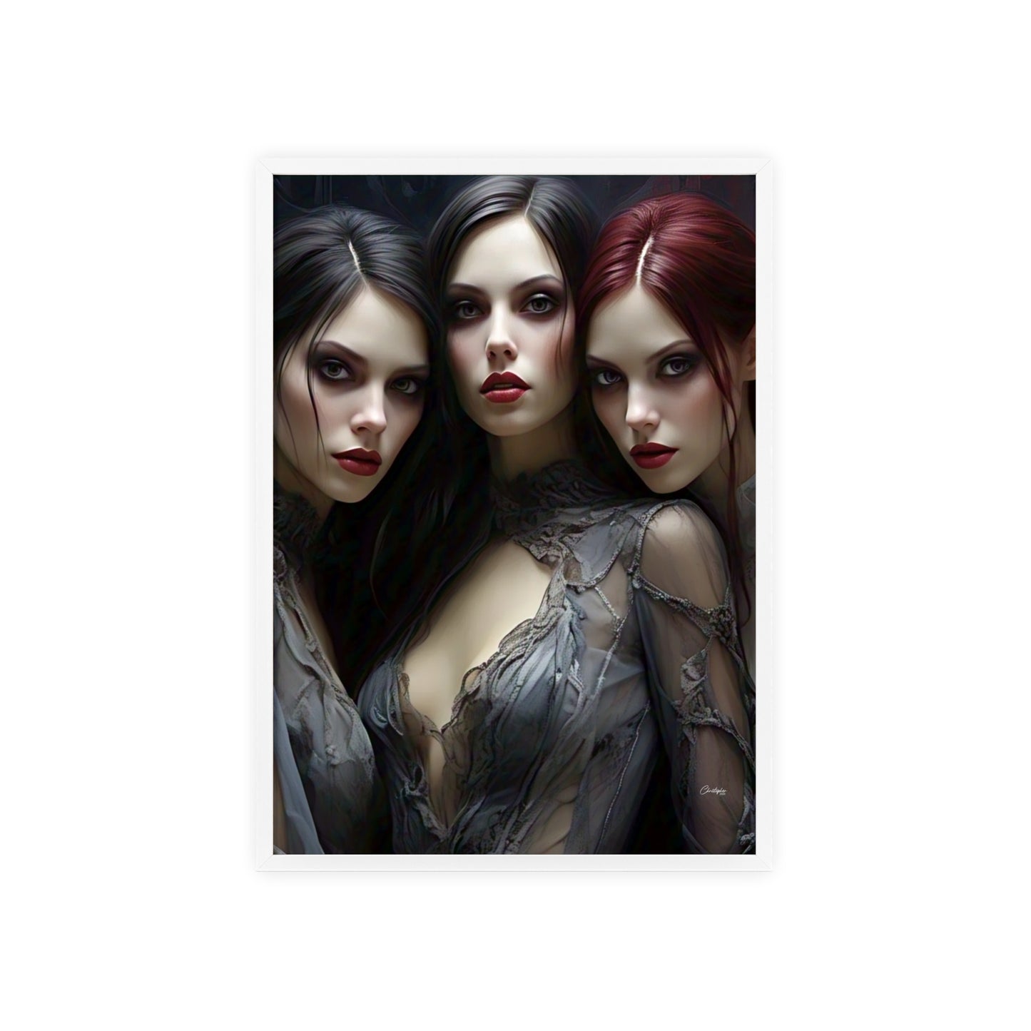 Eerie Fantasy Art Posters with Wooden Frame, Gothic Home Decor, Unique Wall Art, Gift for Art Lovers, Halloween Decoration, Witchy Style