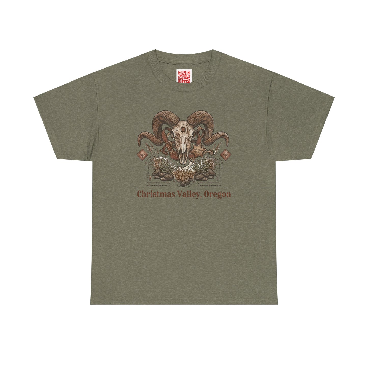 Ram Skull Graphic Tee Double Sided no background on the Back — Christmas Valley, Oregon Vintage Western T-Shirt