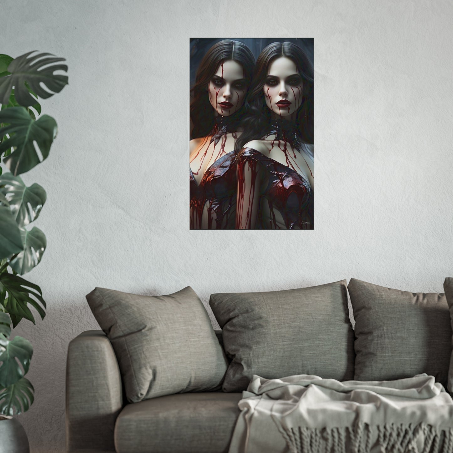 Vampire Sisters Fine Art Poster, Gothic Wall Art, Spooky Decor, Horror Home Decor, Blood Art Print, Dark Aesthetic Print