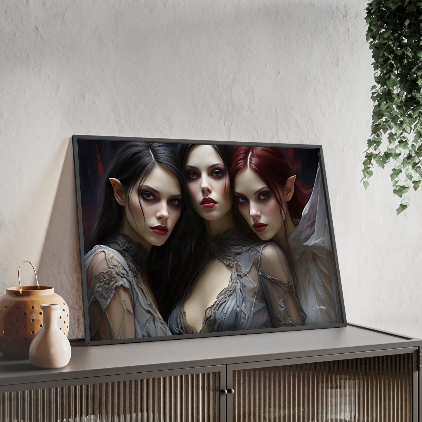 Eerie Fantasy Art Posters with Wooden Frame, Gothic Home Decor, Unique Wall Art, Gift for Art Lovers, Halloween Decoration, Witchy Style