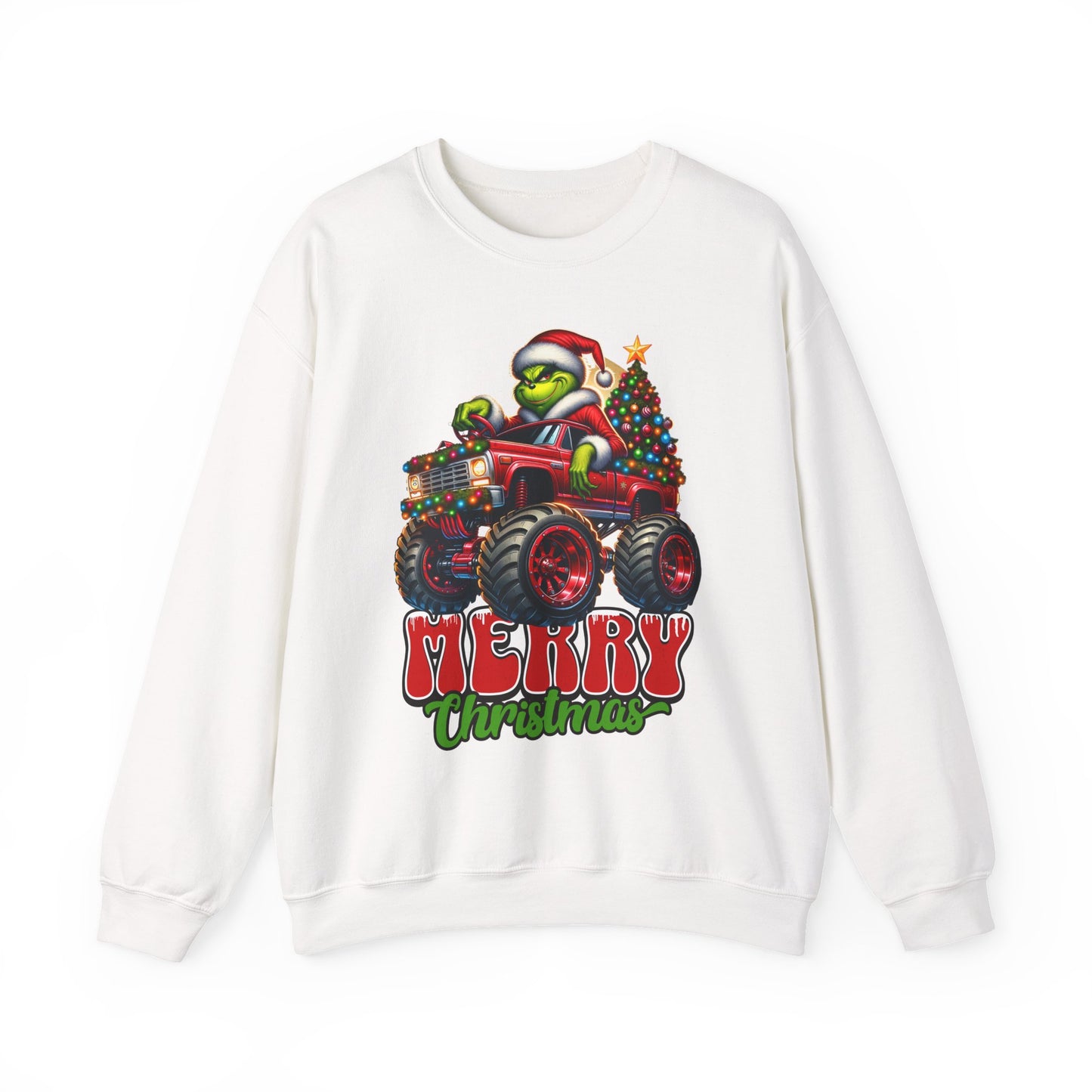 Christmas Monster Truck Sweatshirt — 'Merry Christmas' Grinch Driver Design