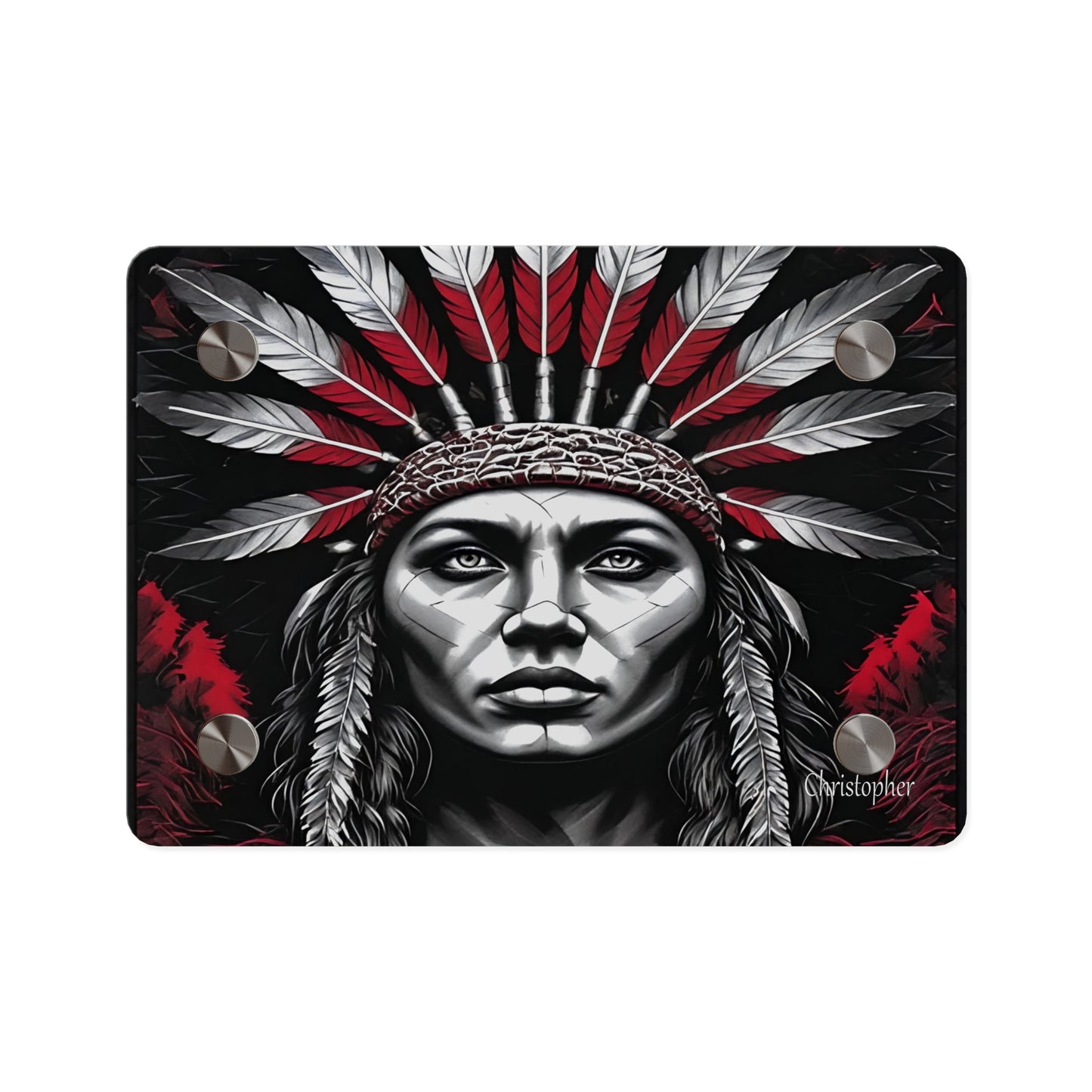 Acrylic Wall Art Panel — Bold Native Chief Portrait in Red & Black