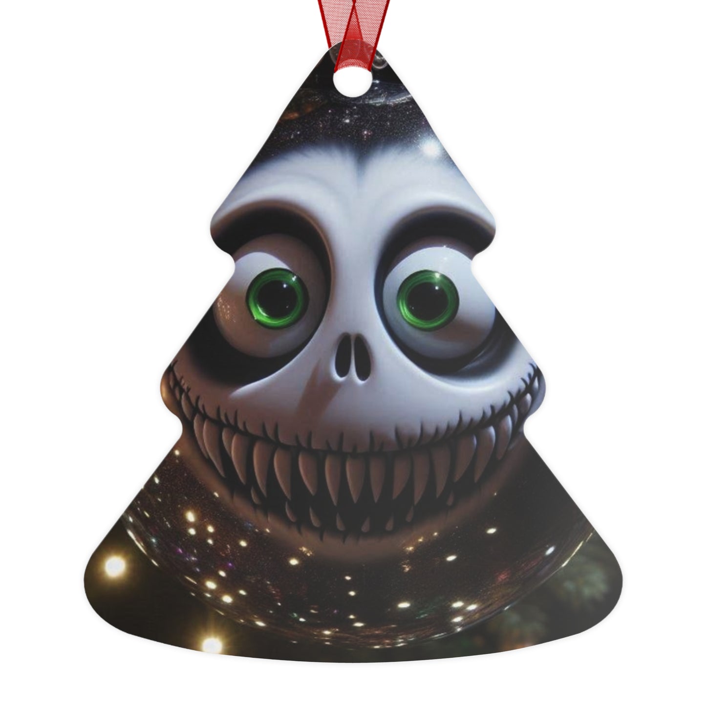 Creepy Smiling Skull Metal Ornament — Gothic Holiday Bell Decoration