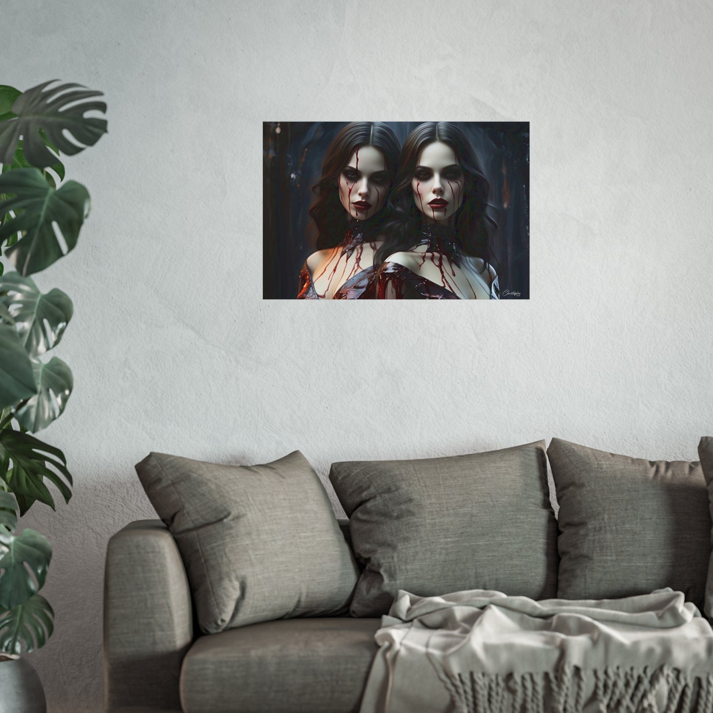 Vampire Sisters Fine Art Poster, Gothic Wall Art, Spooky Decor, Horror Home Decor, Blood Art Print, Dark Aesthetic Print