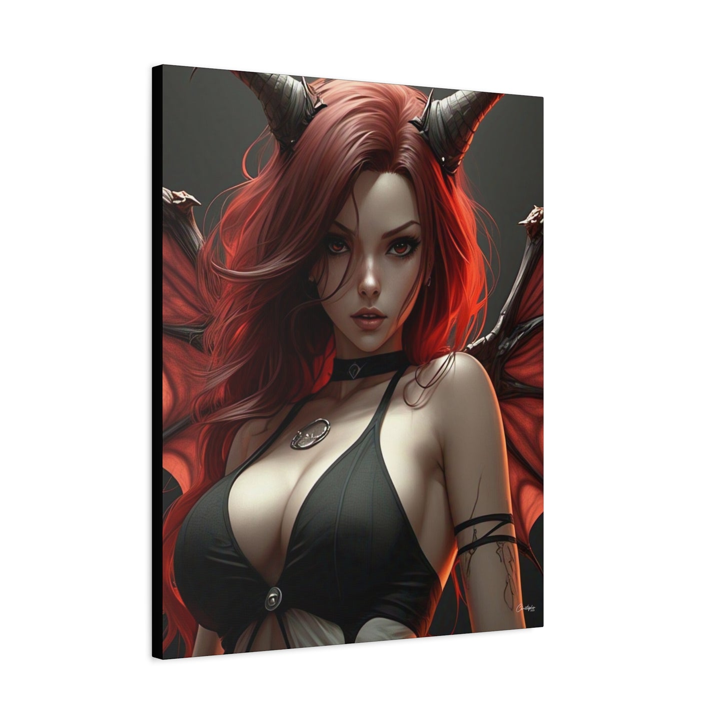 Gothic Fantasy Canvas Art, Demon Girl Wall Decor, Unique Home Decor, Gift for Her, Halloween or Birthday Gift